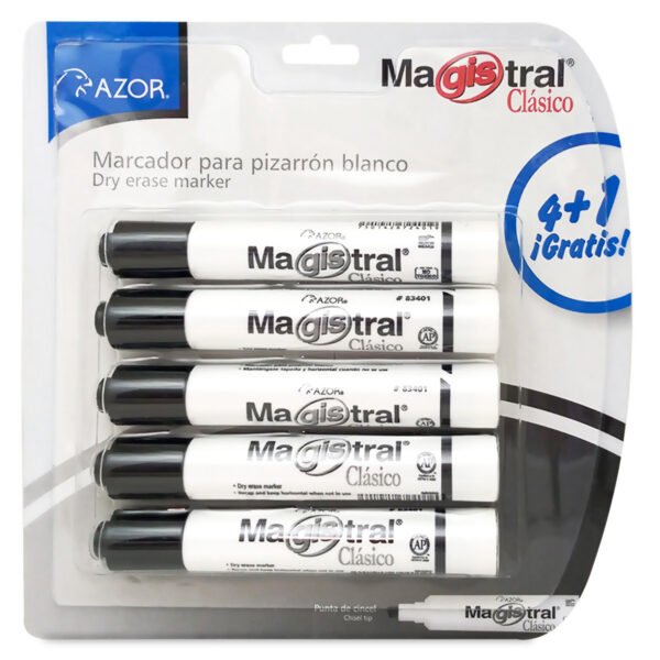 Marcadores para pizarrón blanco 5 piezas negro